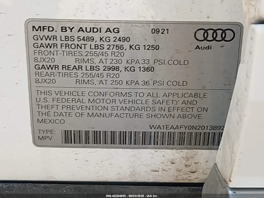 2022 AUDI Q5 PREMIUM PLUS 45 TFSI S LINE QUATTRO S TRONIC