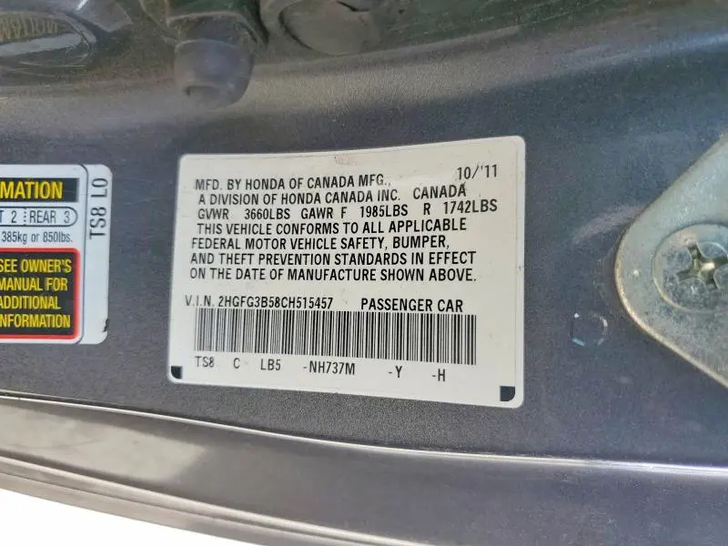 2012 HONDA CIVIC LX  