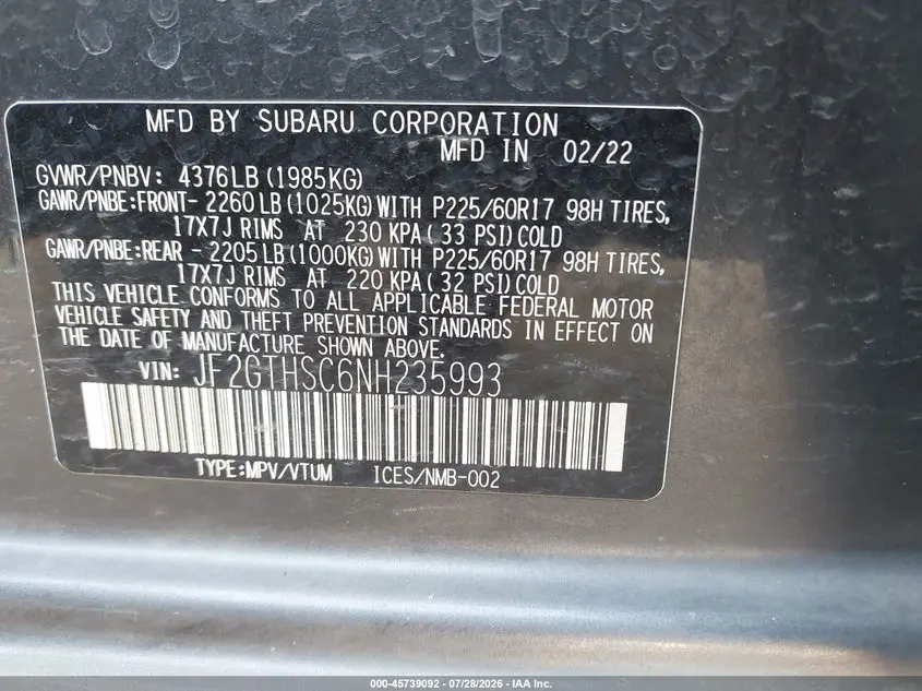 2022 SUBARU CROSSTREK SPORT