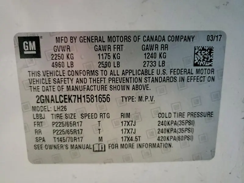 2017 CHEVROLET EQUINOX LT  