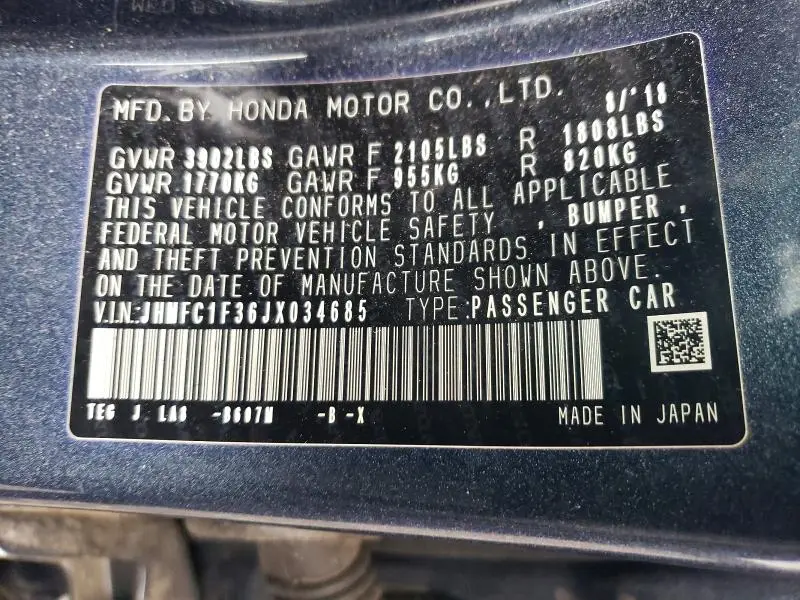 2018 HONDA CIVIC EX  