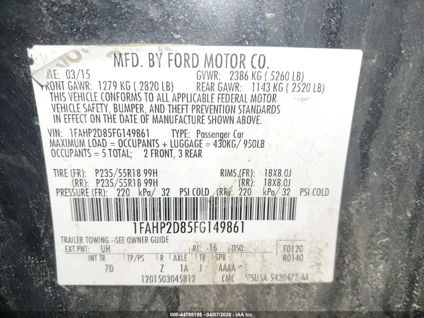 2015 FORD TAURUS SE