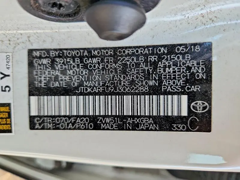 2018 TOYOTA PRIUS THREE  