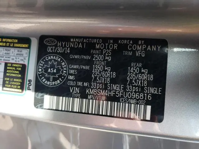 2015 HYUNDAI SANTA FE GLS  