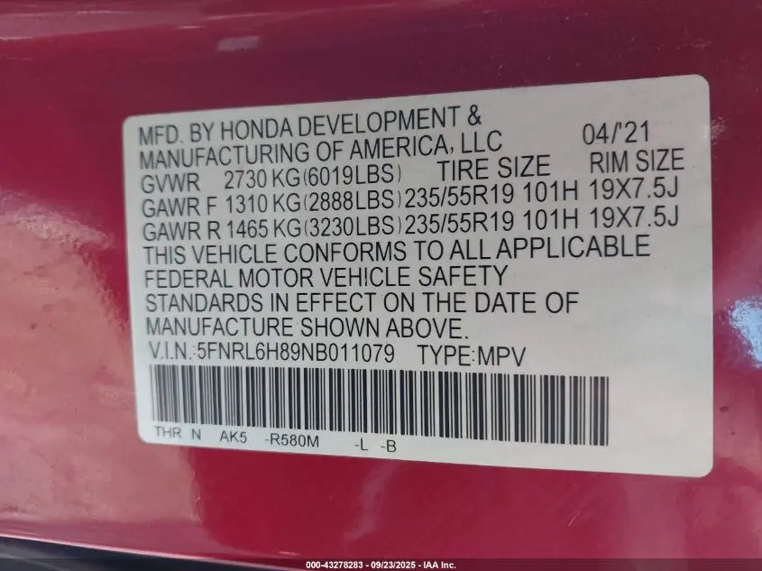 2022 HONDA ODYSSEY TOURING