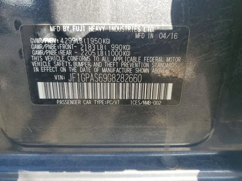 2016 SUBARU IMPREZA SPORT  