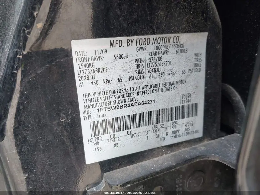 2010 FORD F-250 CABELA'S/HARLEY-DAVIDSON/KING RANCH/LARIAT/XL/XLT