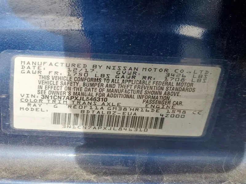 2018 NISSAN VERSA SV  