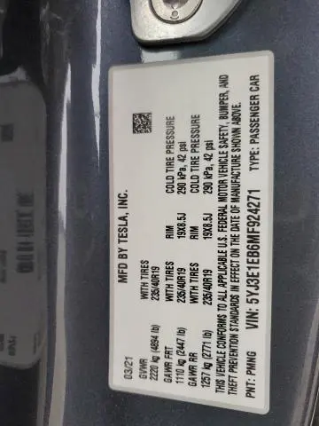 2021 TESLA MODEL 3   
