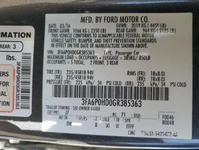 2016 FORD FUSION SE  