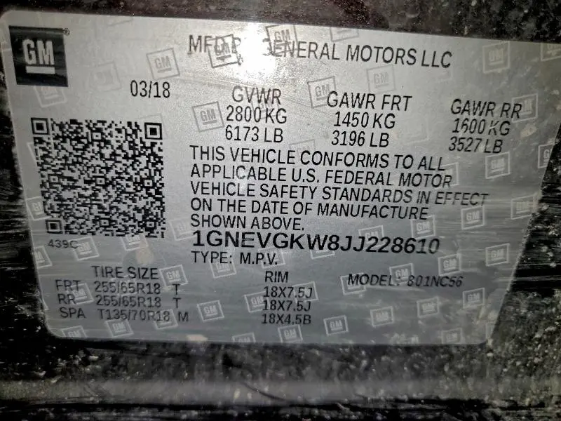 2018 CHEVROLET TRAVERSE LT  