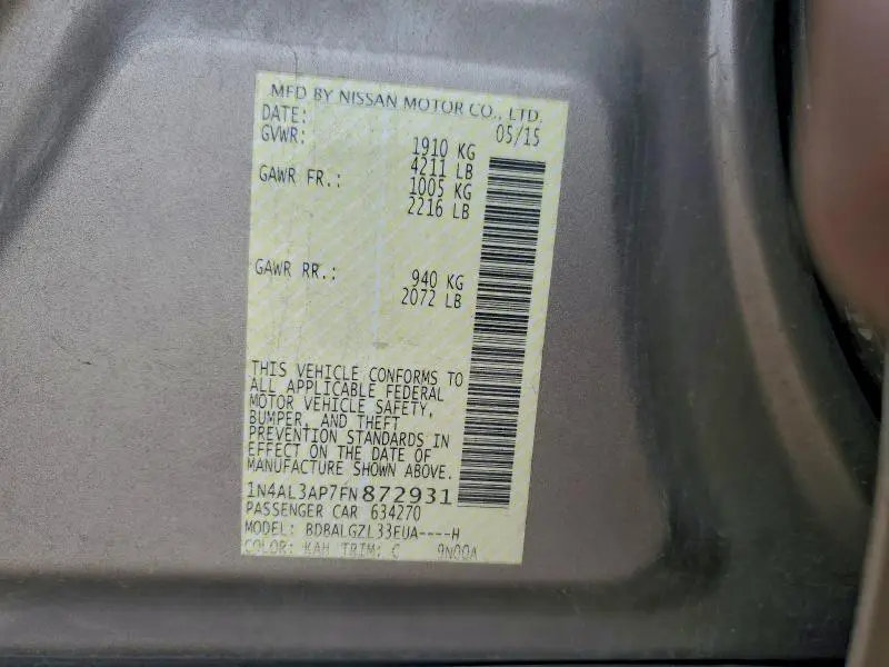 2015 NISSAN ALTIMA 2.5  