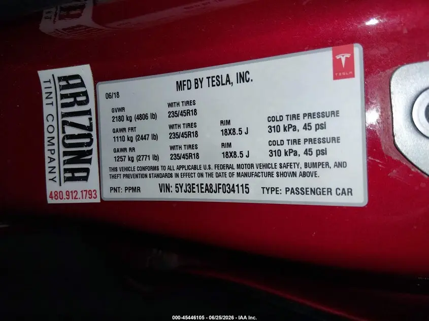 2018 TESLA MODEL 3 LONG RANGE/MID RANGE