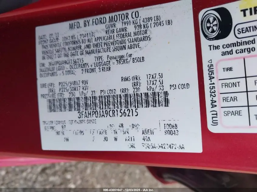 2012 FORD FUSION SEL