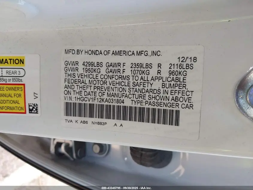 2019 HONDA ACCORD LX