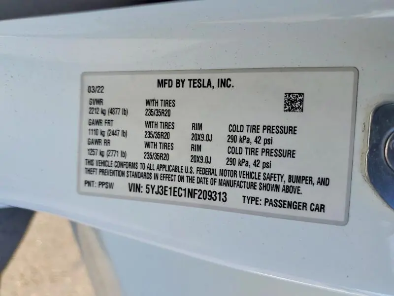 2022 TESLA MODEL 3   
