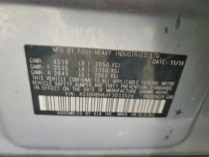 2015 SUBARU LEGACY 2.5I LIMITED  