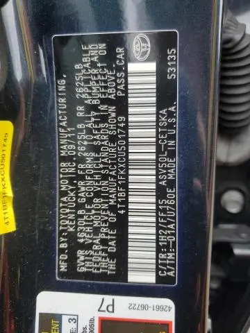 2012 TOYOTA CAMRY BASE  