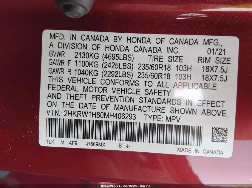 2021 HONDA CR-V 2WD EX-L