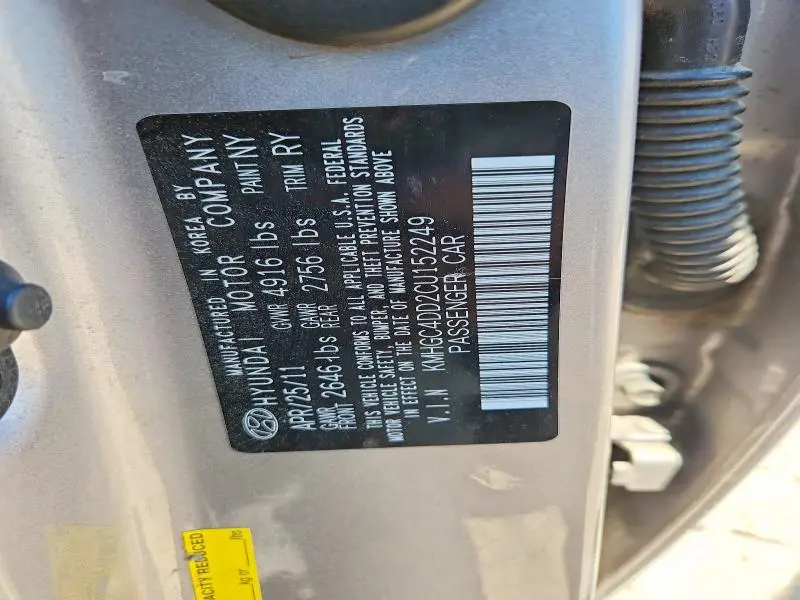 2012 HYUNDAI GENESIS 3.8L  
