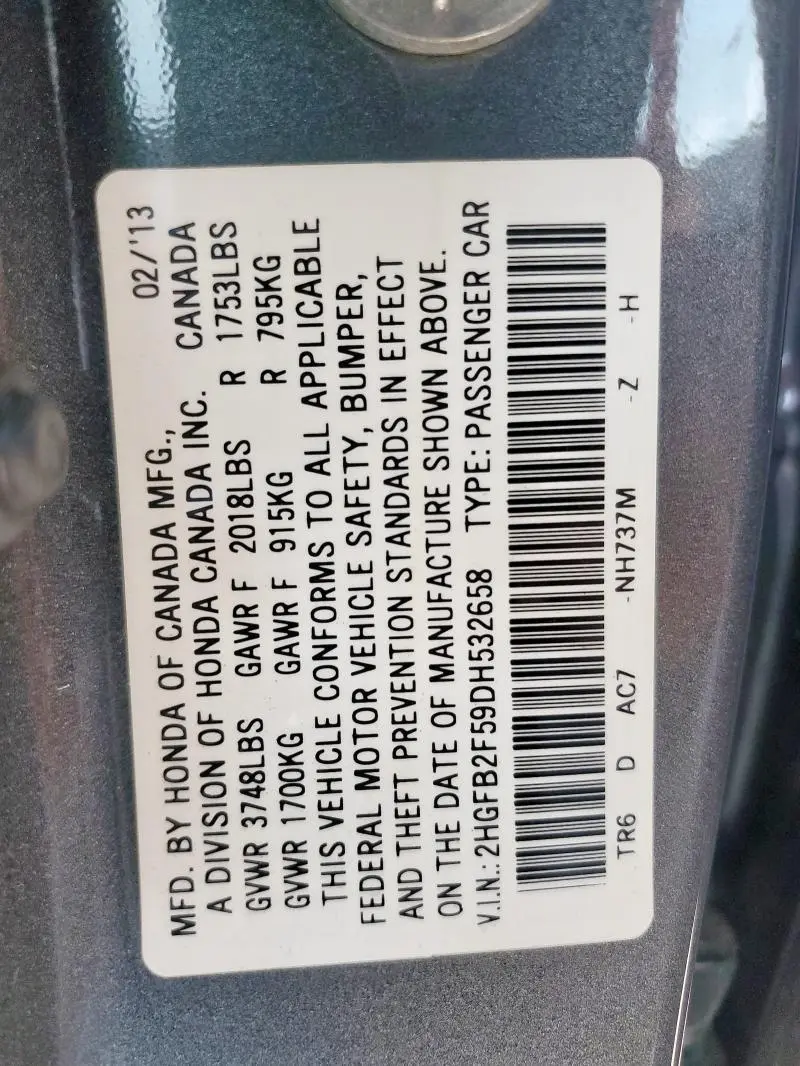 2013 HONDA CIVIC LX  