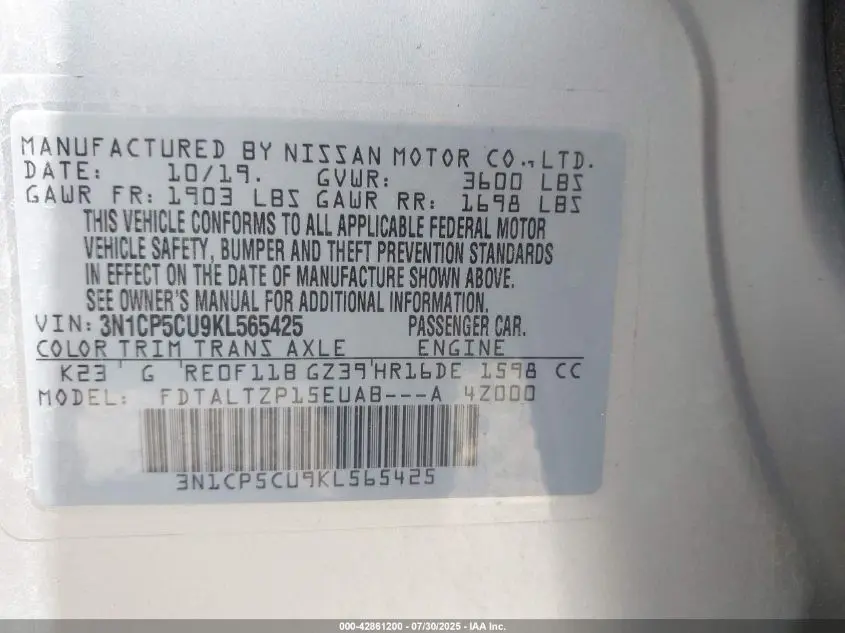 2019 NISSAN KICKS SR