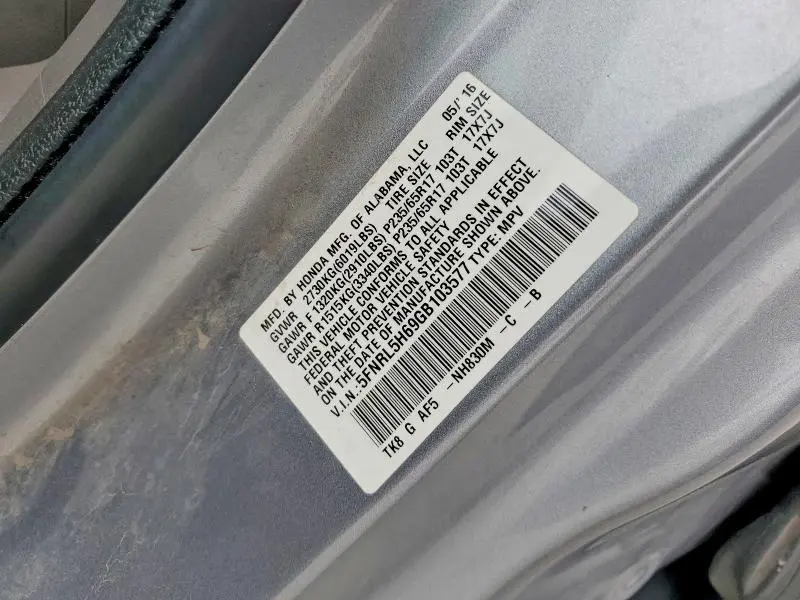 2016 HONDA ODYSSEY EXL  
