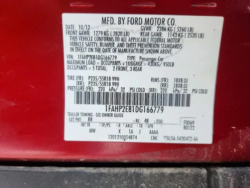 2013 FORD TAURUS SEL  
