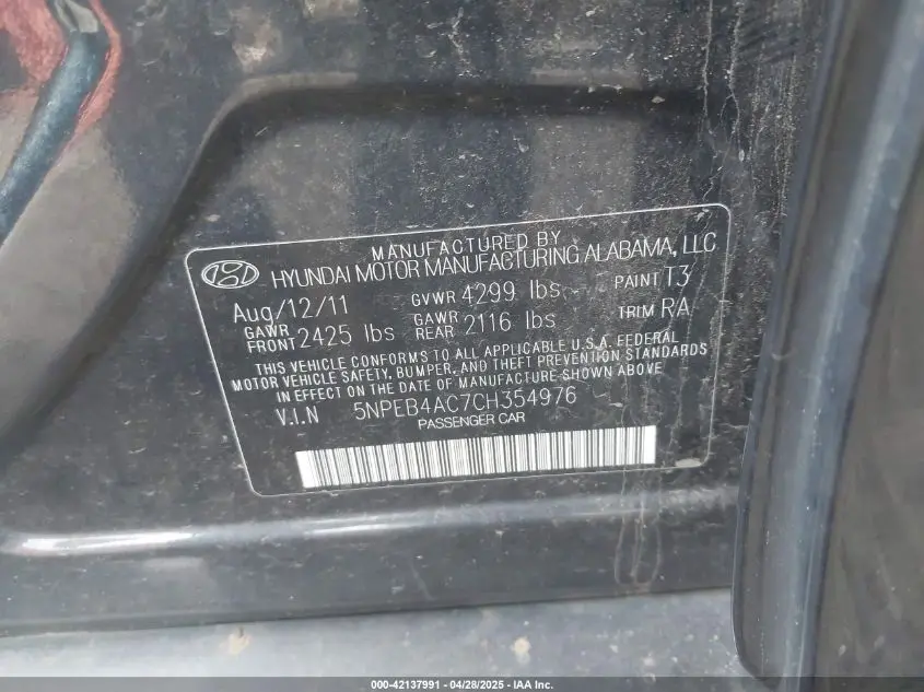 2012 HYUNDAI SONATA GLS