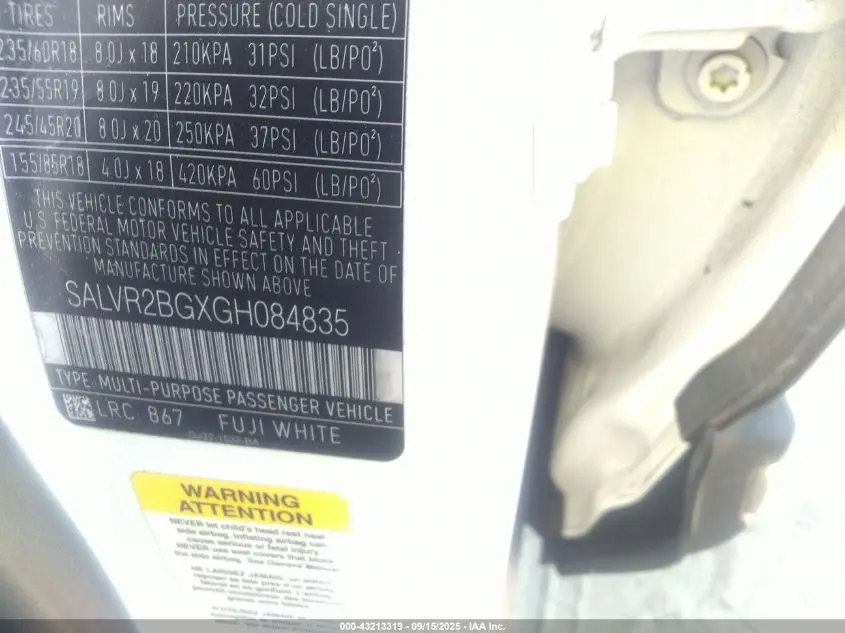 2016 LAND ROVER RANGE ROVER EVOQUE HSE