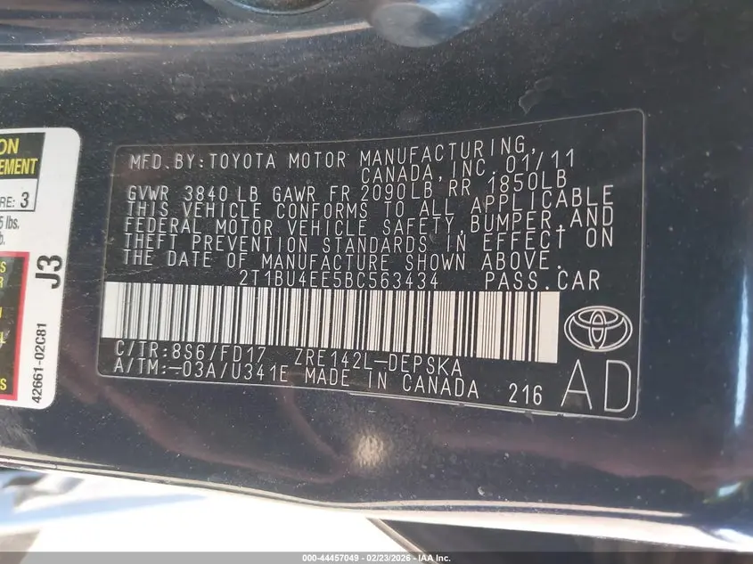 2011 TOYOTA COROLLA S