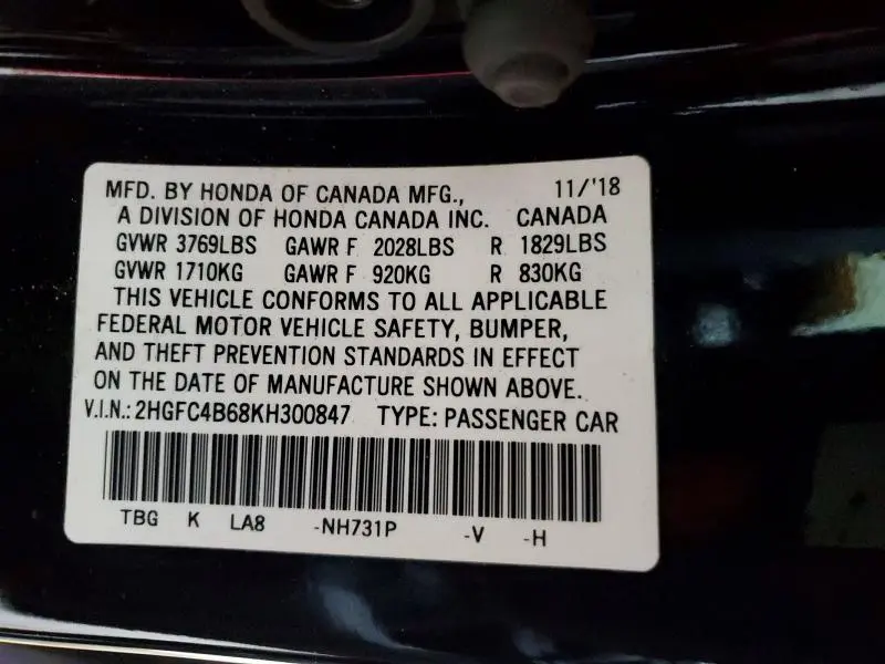 2019 HONDA CIVIC LX  