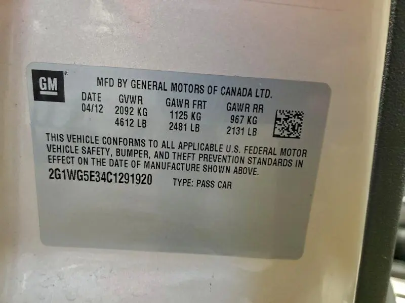 2012 CHEVROLET IMPALA LT  