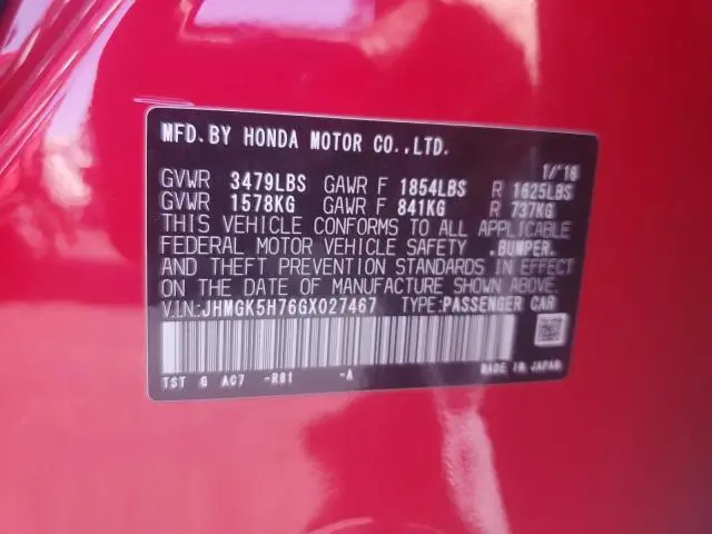 2016 HONDA FIT EX  