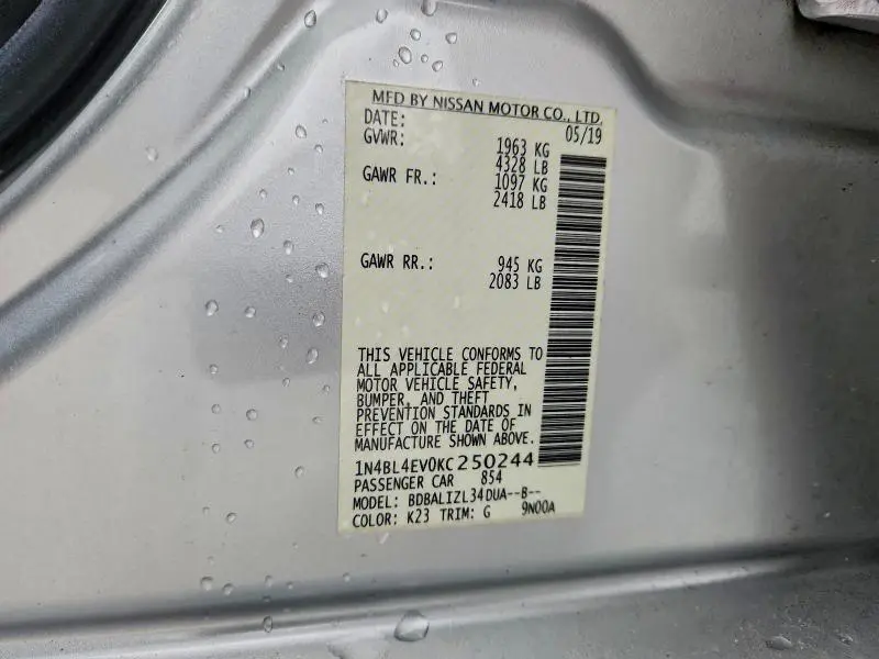 2019 NISSAN ALTIMA SL  