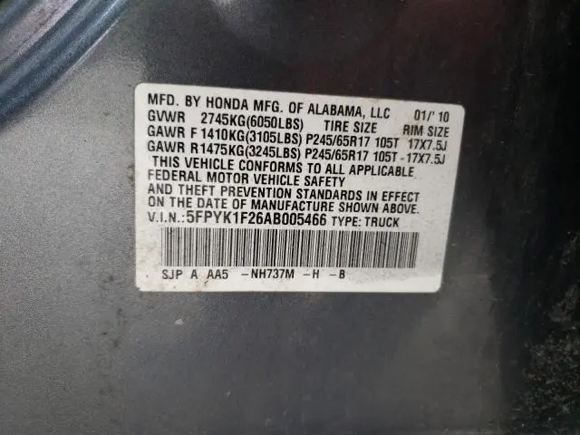 2010 HONDA RIDGELINE RT  