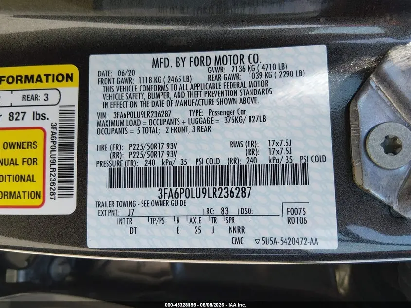 2020 FORD FUSION HYBRID SE