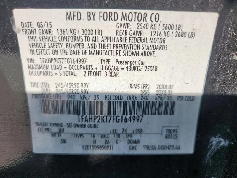 2015 FORD TAURUS SHO  