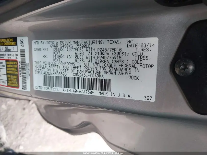 2014 TOYOTA TACOMA BASE V6