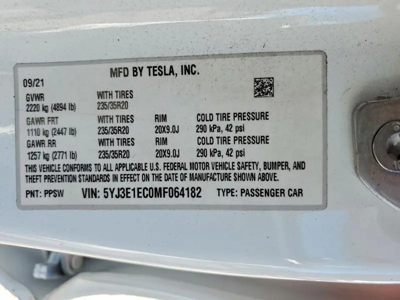 2021 TESLA MODEL 3   
