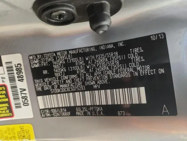 2014 TOYOTA SIENNA XLE  