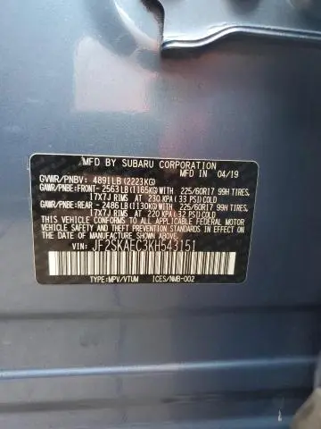 2019 SUBARU FORESTER PREMIUM  