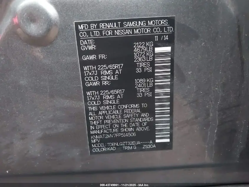 2015 NISSAN ROGUE SV