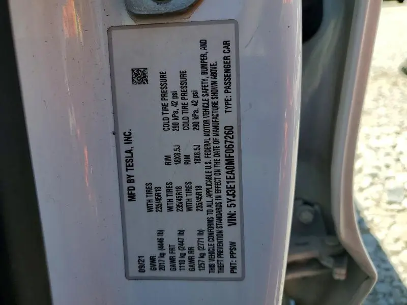 2021 TESLA MODEL 3   