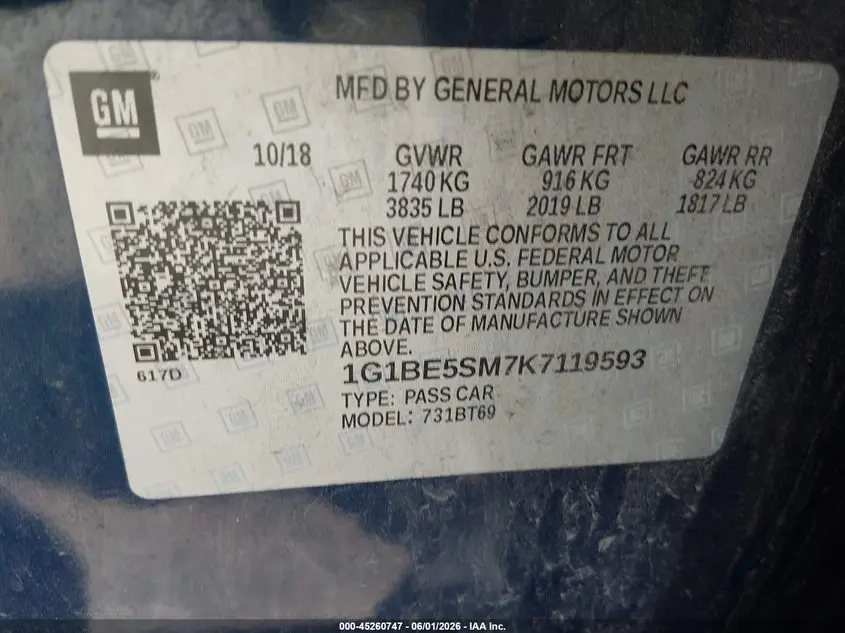 2019 CHEVROLET CRUZE LT
