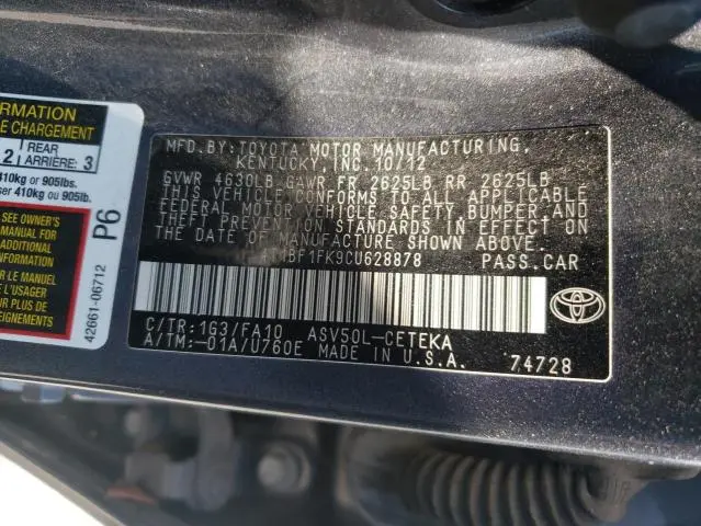 2012 TOYOTA CAMRY BASE  