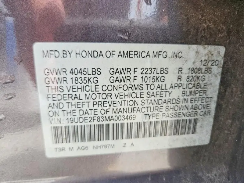 2021 ACURA ILX PREMIUM A-SPEC/TECHNOLOGY A-SP  