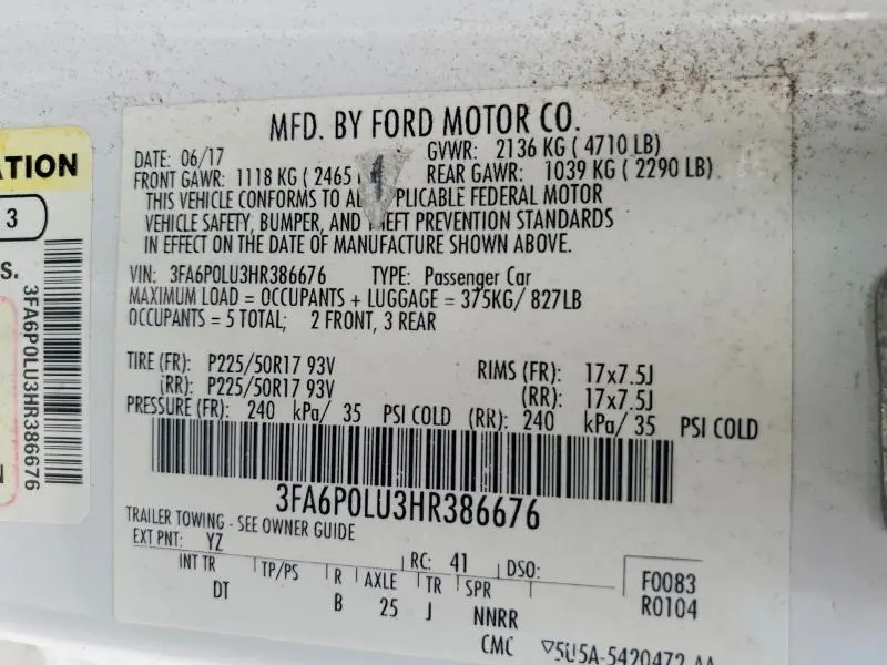 2017 FORD FUSION SE HYBRID  