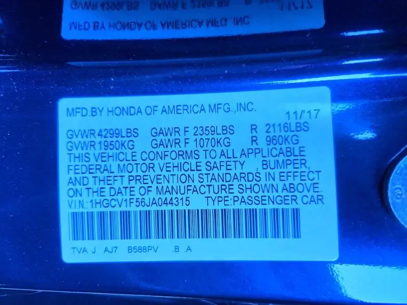 2018 HONDA ACCORD EXL  