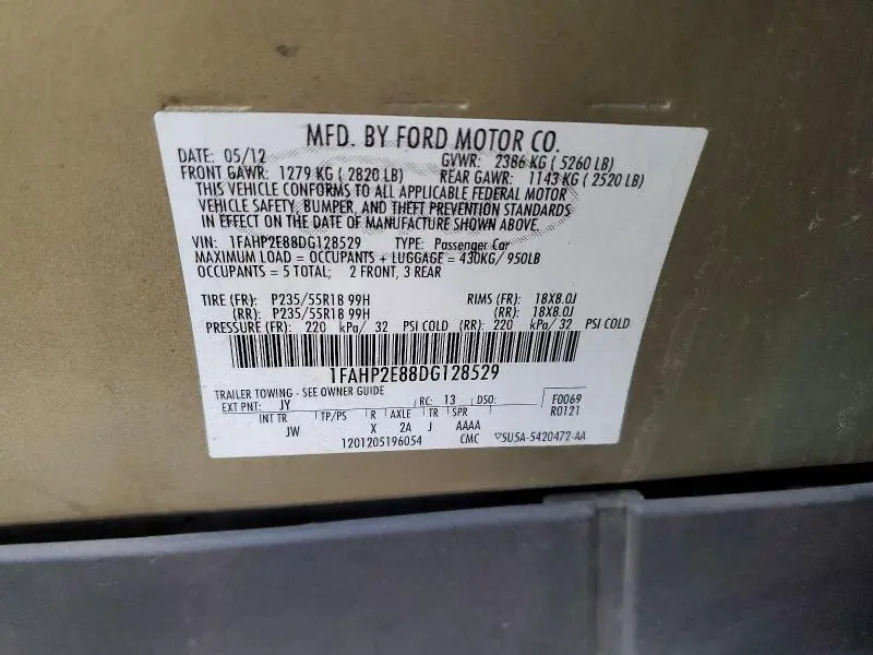 2013 FORD TAURUS SEL  